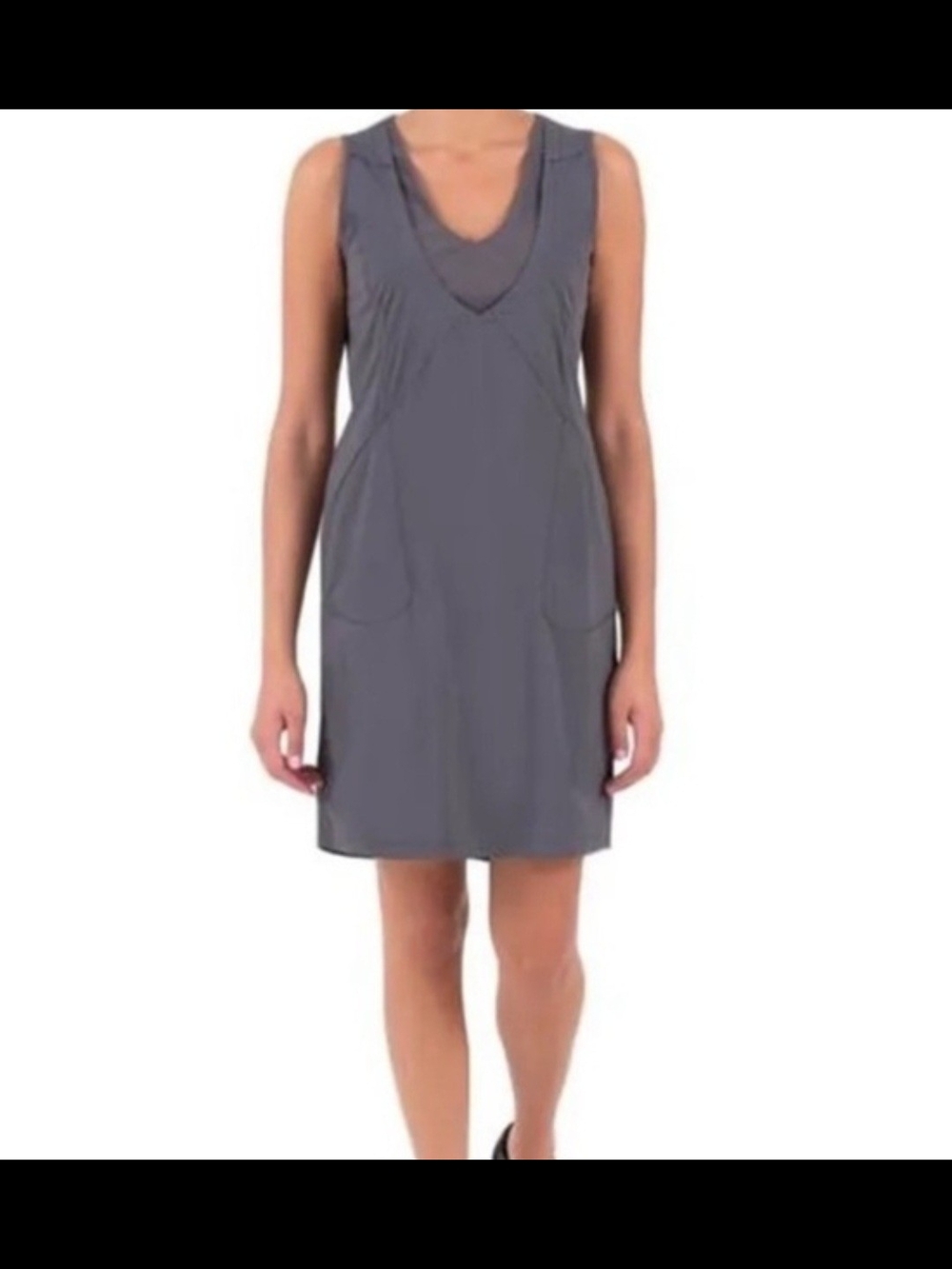 Indygena  V-Neck Midi Dress in Slate Gray With Front Pockets